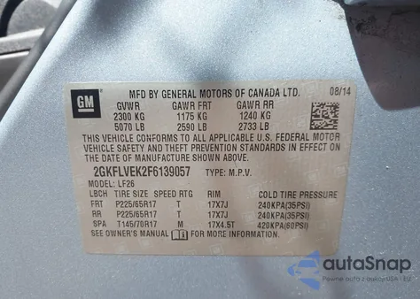 2015 GMC Terrain Sle-1 from USA, damaged, VIN 2GKFLVEK2F6139057